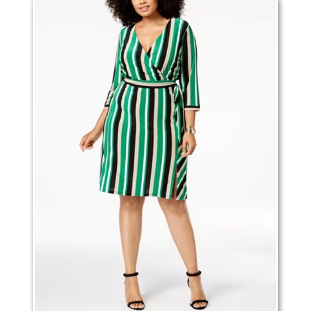 INC Macys Plus Varsity Stripe Faux Wrap Dress 3X